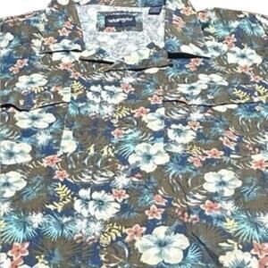 Wrangler Mens Tropical Print snap button Shirt - Blue and Green